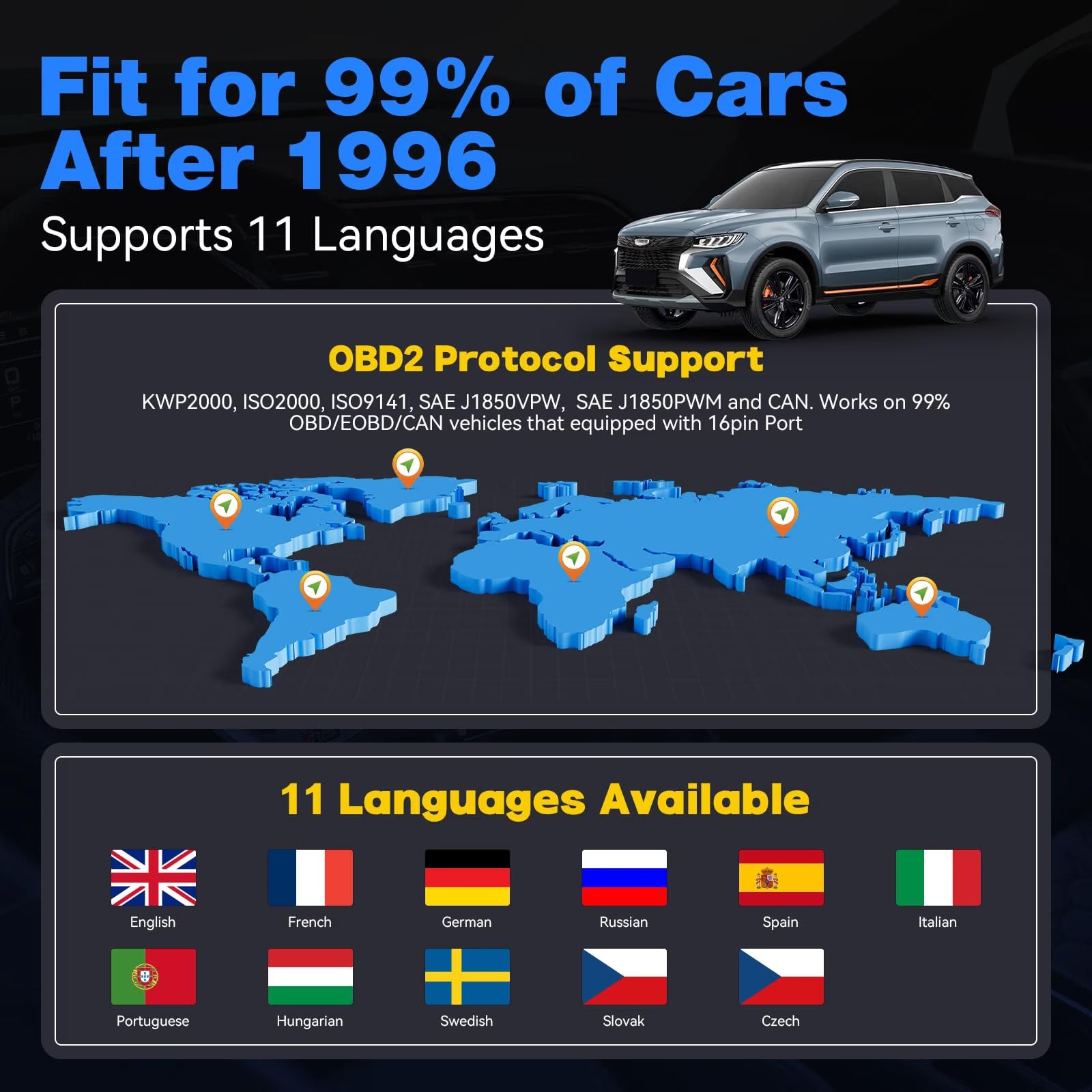 VDIAGTOOL VD30 Enhanced OBD2 Scanner, Universal Check Engine Light Car Code Reader, Auto Diagnostic Tool for All OBDII Vehicles, Free Update