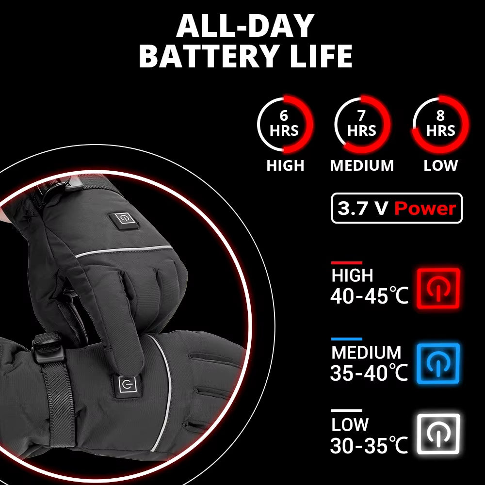 Motorcycle Heated Gloves Winter Warm Heated Gloves Skiing Snowboarding Waterproof Touch Screen Motorcyclist Heated Gloves