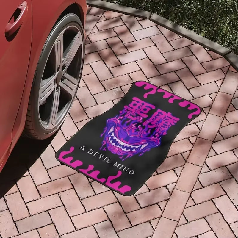 Oni Demon Art Print Car Floor Mat - Japanese Kanji Design for Stylish Teen Car Accessories in Purple