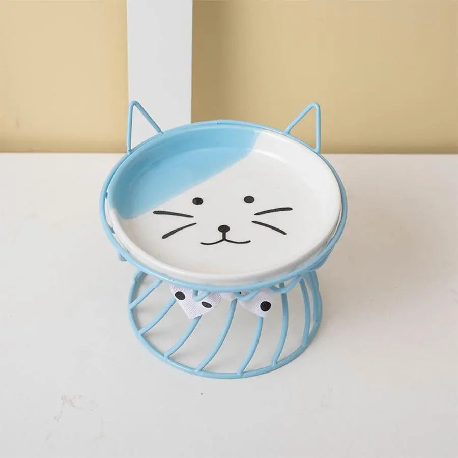 Ceramic Pet Feeding Bowl with Stand - Cute Cat Pattern, Suitable for Dogs and Cats, 1 Count