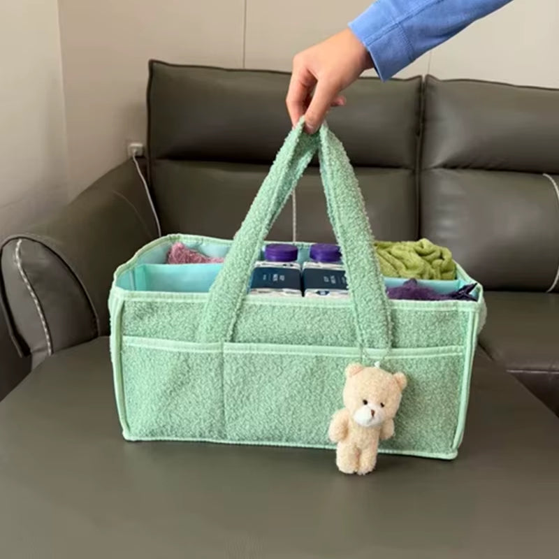 Baby Plush Storage Nursery Organizer Basket Infant Diaper Bag with Handle Caddy Changing Nappy Kids Storage Carrier Large Pocket