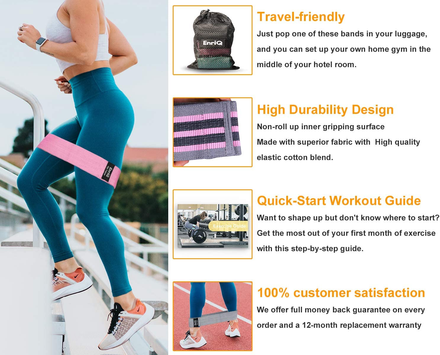 Premium Enriq Booty Bands - Non-Slip Fabric Resistance Bands for Legs and Glutes - Activate Your Thighs and Butt with Elastic Workout Bands