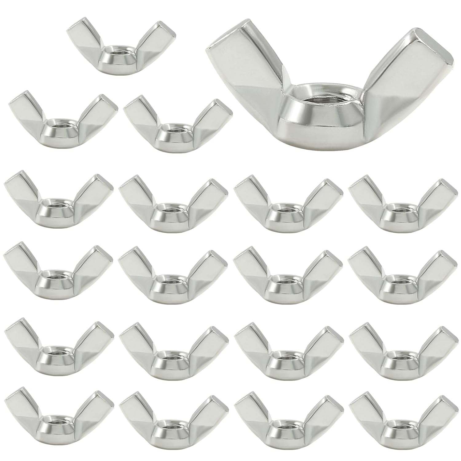 Waziaqoc 20 Pcs M6 Wing Nuts, 304 Stainless Steel Wing Nuts Fasteners Parts DIN315 Butterfly Nut