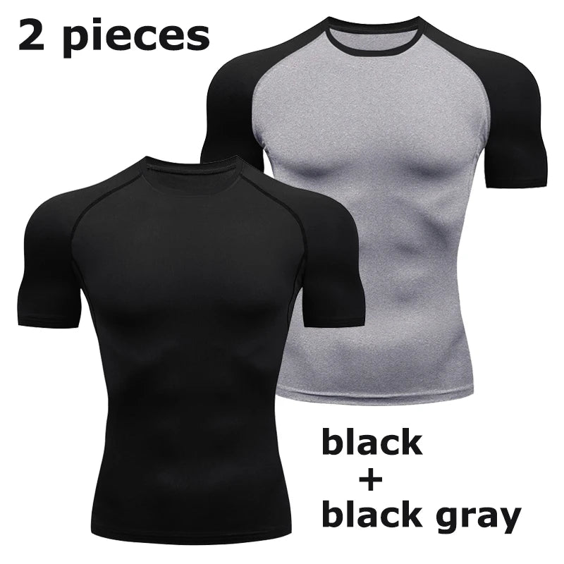 Men'S Compression Shirts Summer Short Sleeves Tees T-Shirt Gym Workout Fitness Running Tops Undershirts Baselayer Sportswear