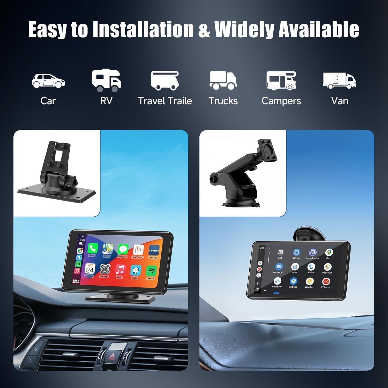 7-Inch Wireless CarPlay Stereo System with Backup Camera, Bluetooth, and GPS Compatibility for All Vehicles