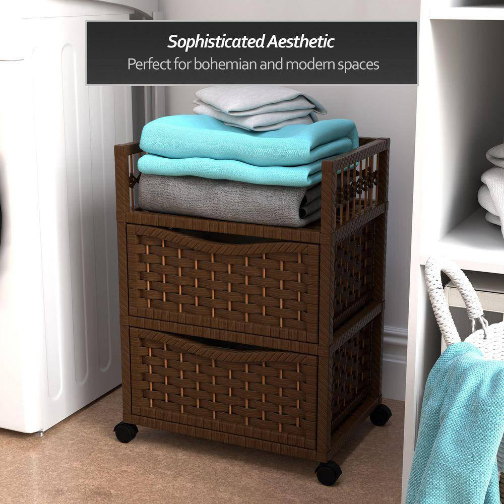 2-Drawer Mocha Wheeled Natural Fiber Trunk