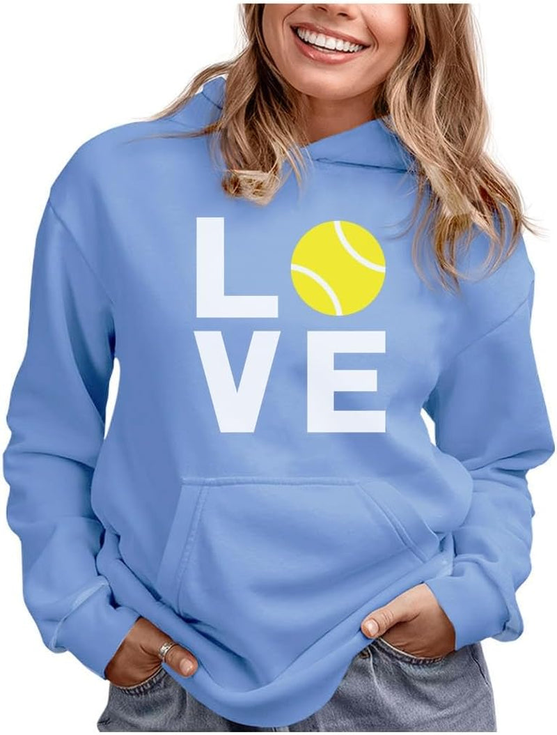 Tstars Love Tennis Hoodie - Perfect Gift for Players, Coaches & Fans | Sporty Hoodies for Women & Teen Girls