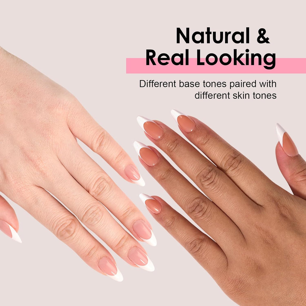 Canvalite 300Pcs French Tip Press on Nails - Pre-Colored Almond Fake Nails with Designs for Quick & Easy DIY Nail Extensions - Perfect Valentines Day Gift in Pink & White