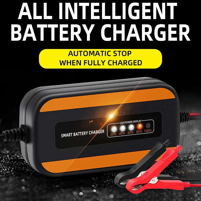 EAFC 12V 3 Afully Automatic Car Battery Charger LCD Display Charger Battery Maintainer Wet Dry Lead Acid Motorcycle Charger