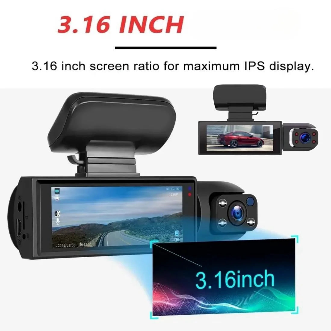 Car Dash Cam, Front & Rear Dash Cam, Dashcam Front and Rear Camera, 24 Hour Night Vision & HDR, Loop Recording & Motion Detection Suitable for All Car (Front+Inside+32G)