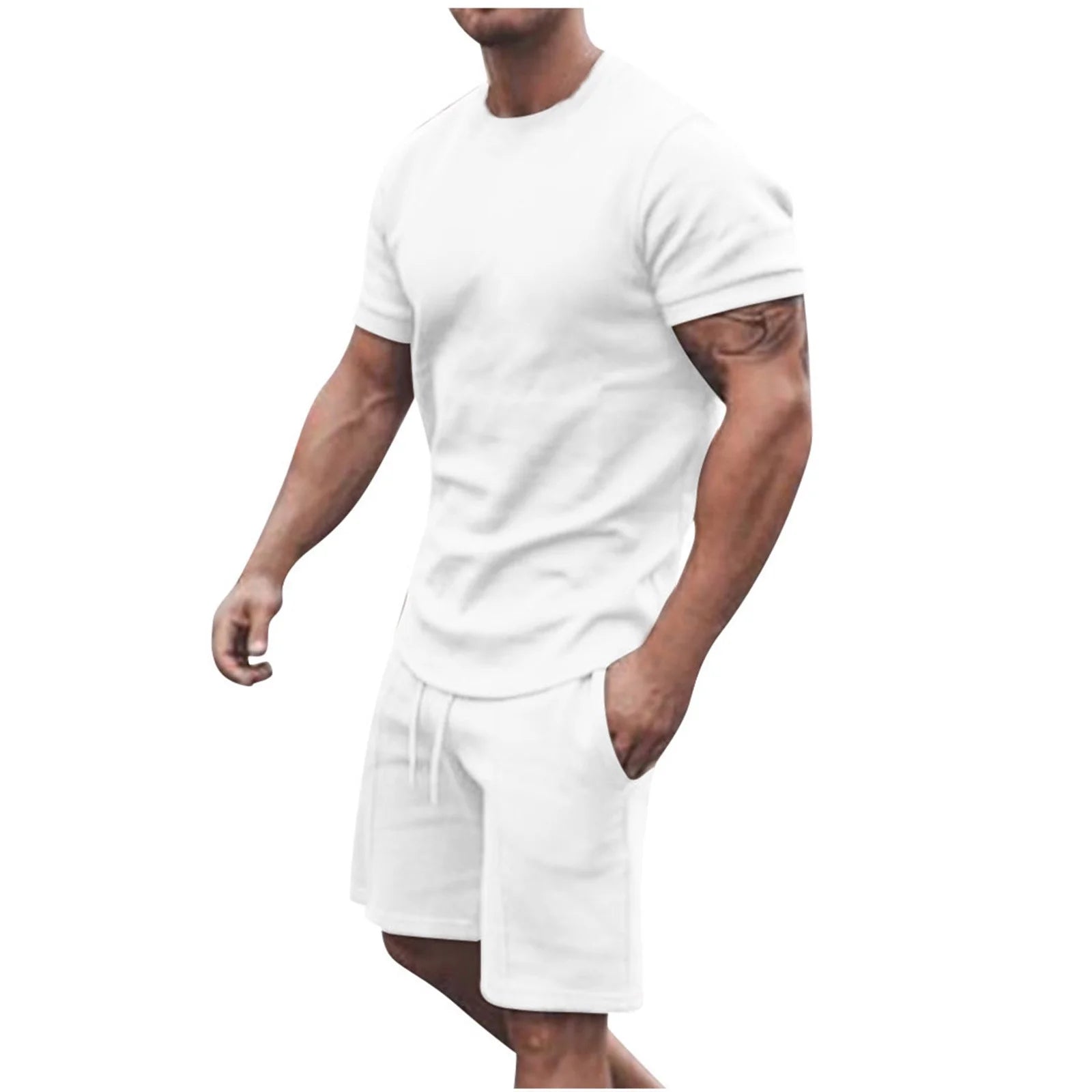 Conjunto Deportivo Casual De Camiseta De Manga Corta Y Shorts Para Hombre, Cuello Redondo, Ropa Deportiva De 2 Piezas, Atuendos De Verano