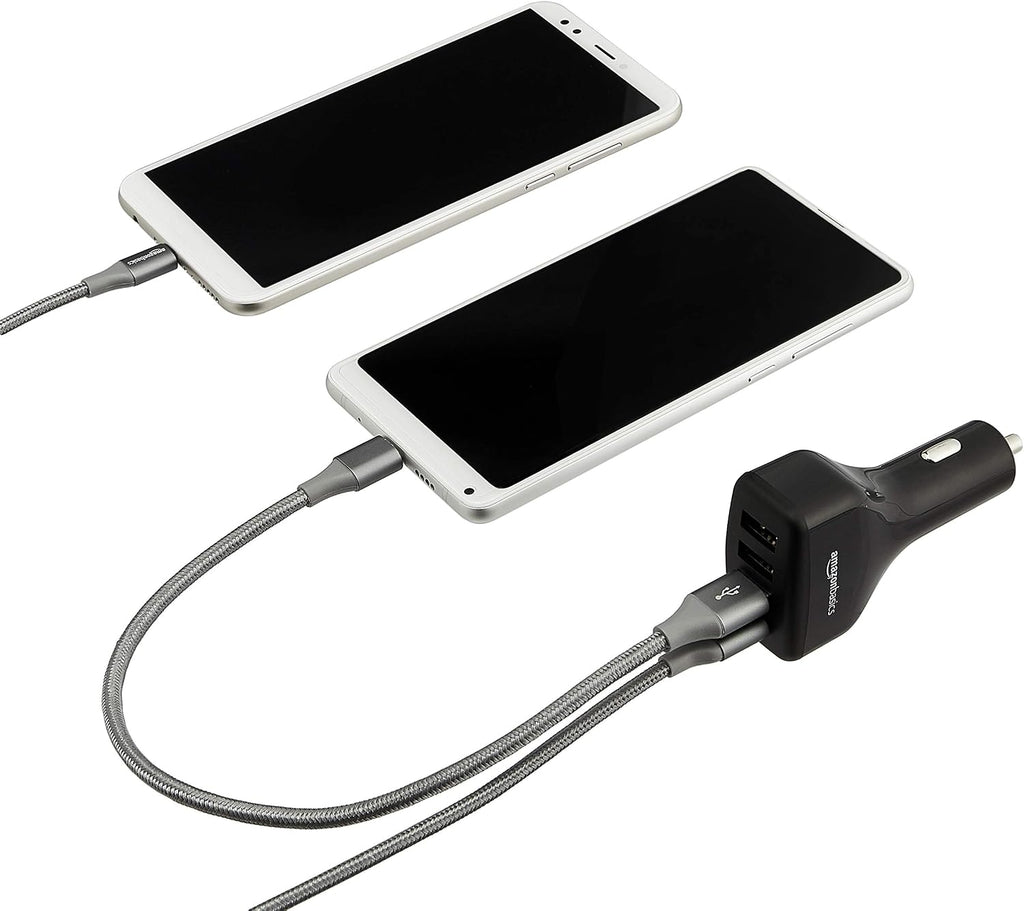 Amazon Basics 54W 4-Port USB Car Charger, with 1 USB-C (18W) Port with Power Delivery and 3 USB-A (12W) Ports - Black