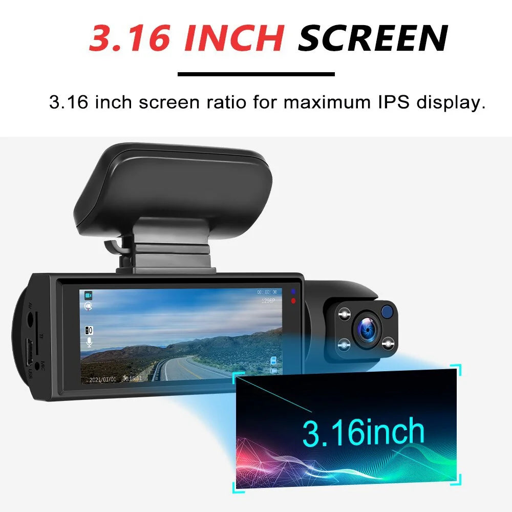 AILKIN Dash Cam Front and Rear,Full HD 1440P/1080P Dash Cam 3.16In Large Screen Dash Camera for Cars with Night Vision Free 64GB Card,G-Sensor,3 Channel Dash Cam Front and Rear inside Loop Recording