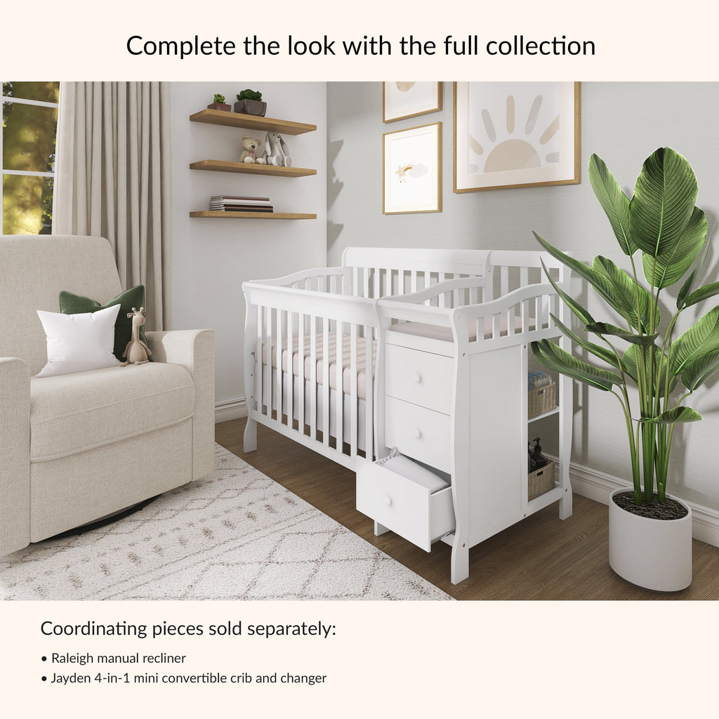 Dream on Me Jayden 4-In-1 Mini Convertible Crib and Changer, White