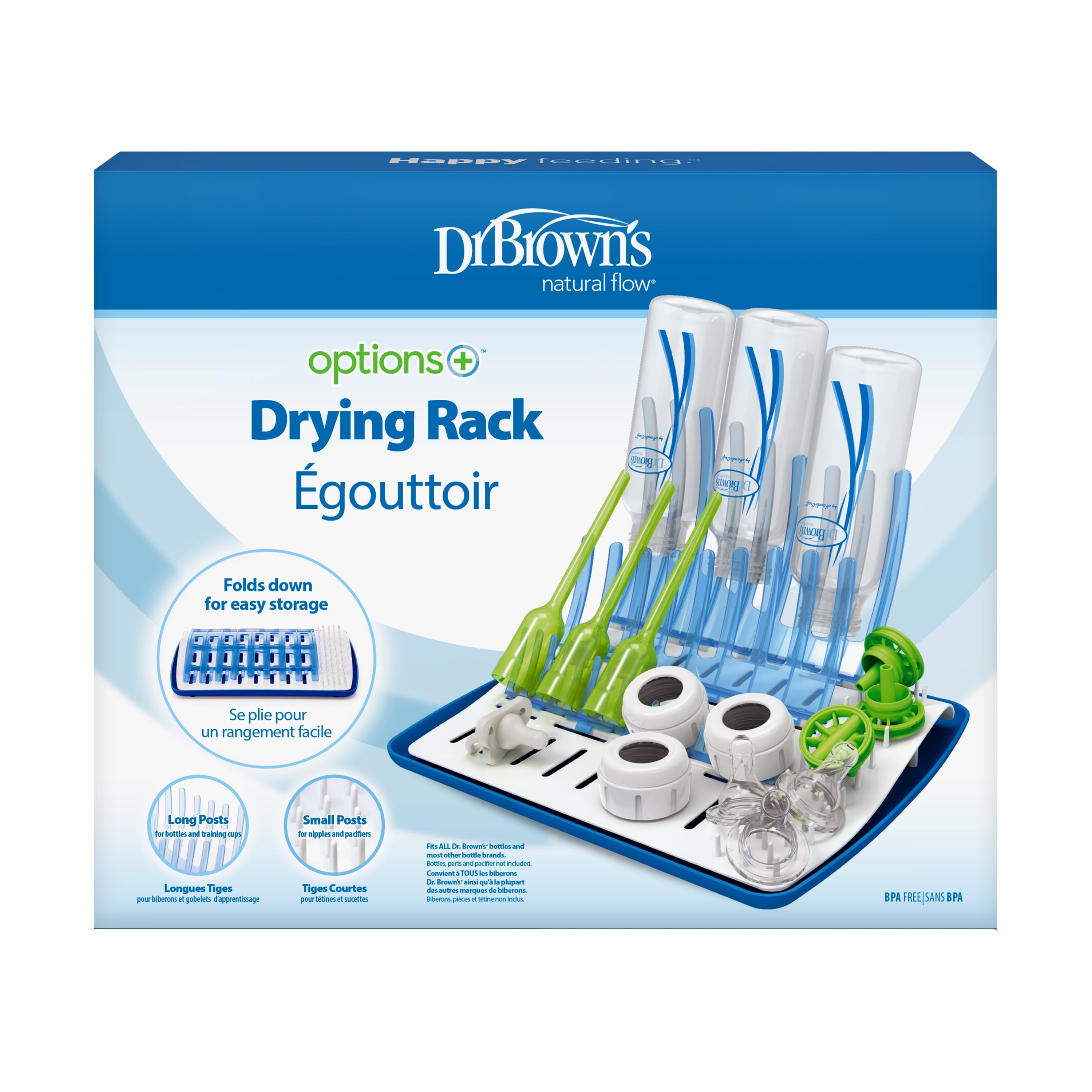 Dr. Brown'S Folding Baby Bottle Drying Rack for Easy Storage, Dry Baby Essentials, BPA Free, Blue