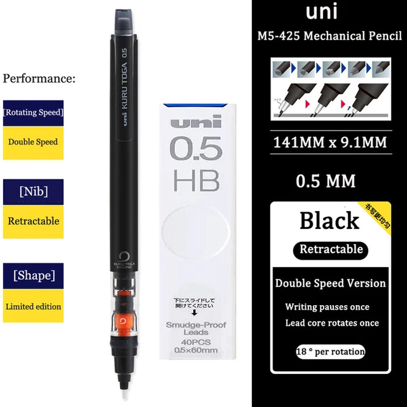 UNI KURUTOGA Mechanical Pencil M5-452 Creative Writing Continuous Sketch 0.5Mm Lead Automatic Rotating Mechanical Pencil