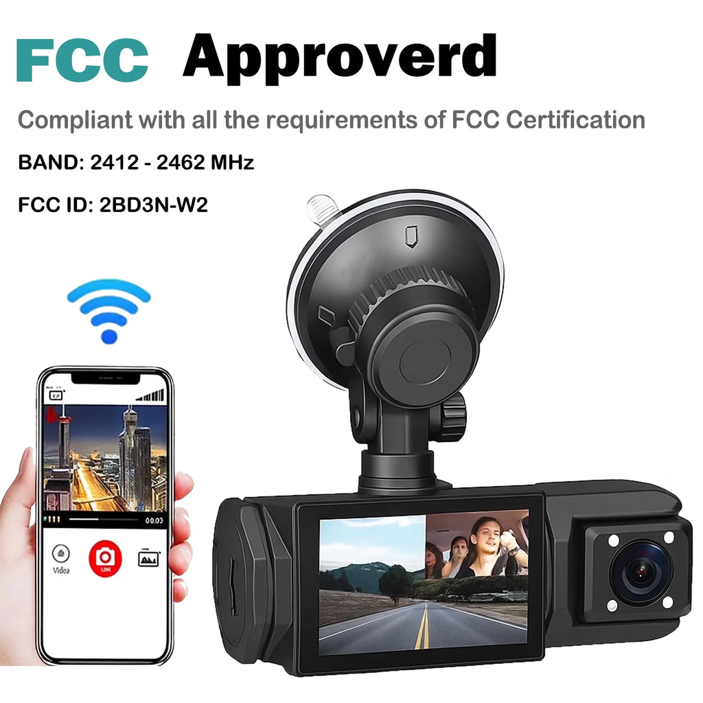 TIKBBRMG Dash Cam Front and Rear,Triple Camera,1080P Full HD Dashcam for Cars Backup Camera,Included 64GB Card,Built-In Wi-Fi GPS,2” IPS Screen, Night Vision, 140°Wide Angle,Wdr, 24H Parking Mode