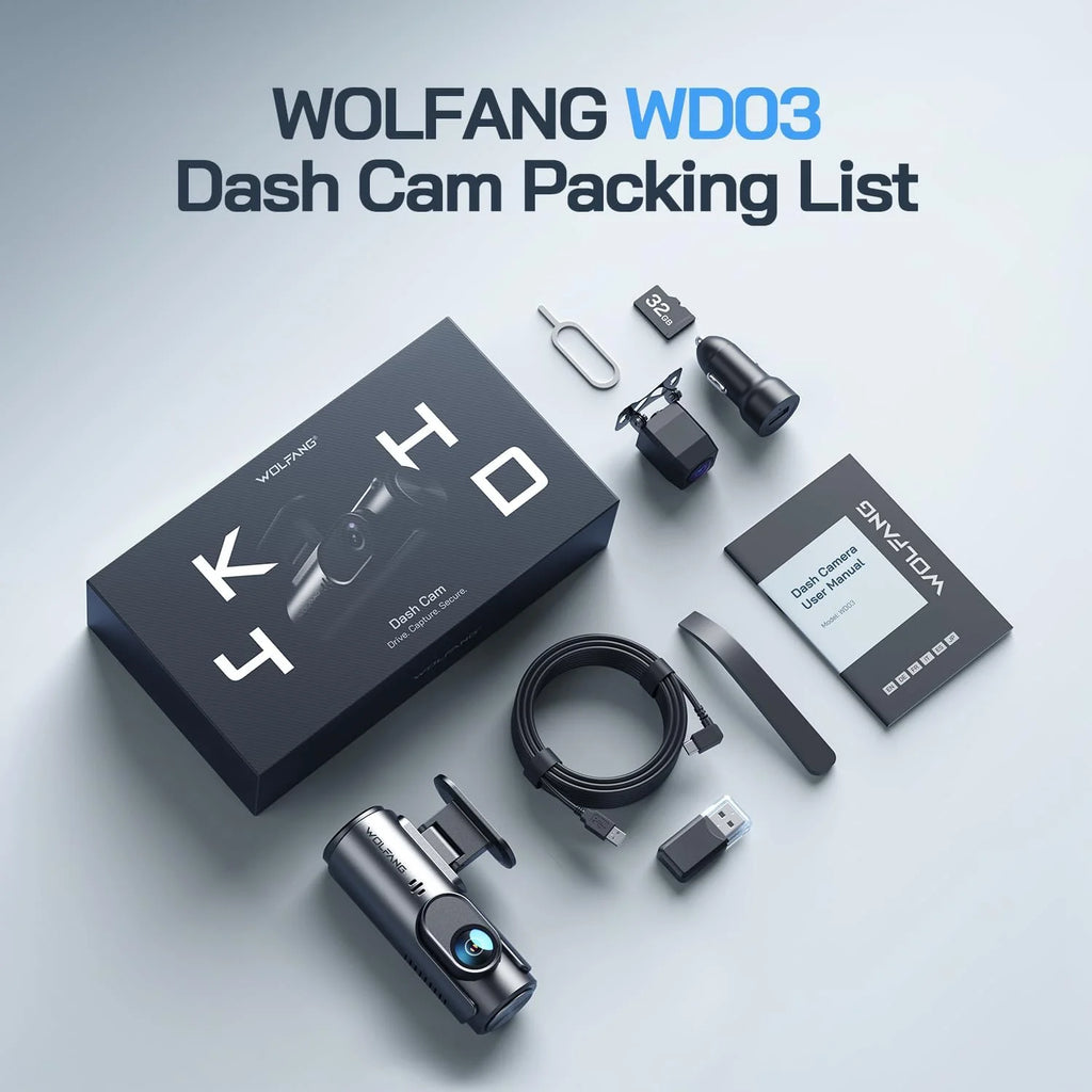 4K Front and 1080P Rear Dual Dash Cam - 3" IPS Screen, 170° Wide Angle, Night Vision, G-Sensor, Loop Recording, Parking Monitor, 128GB Support