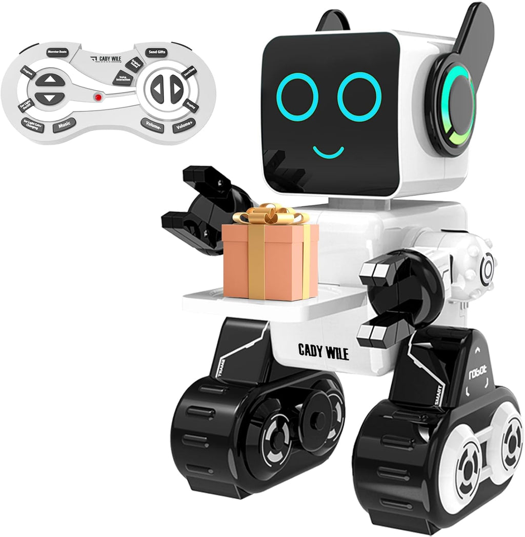 Interactive Rechargeable RC Robot Toy for Kids - LED Lights, Dancing, Speaking, and Coin Bank (White)