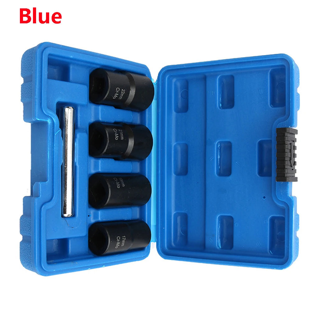5Pcs 1/2" Twist Socket Set Locking Wheel Nut Bolt Stud Extractor Removers 17Mm 19Mm 21Mm 22Mm Socket Car Accessories