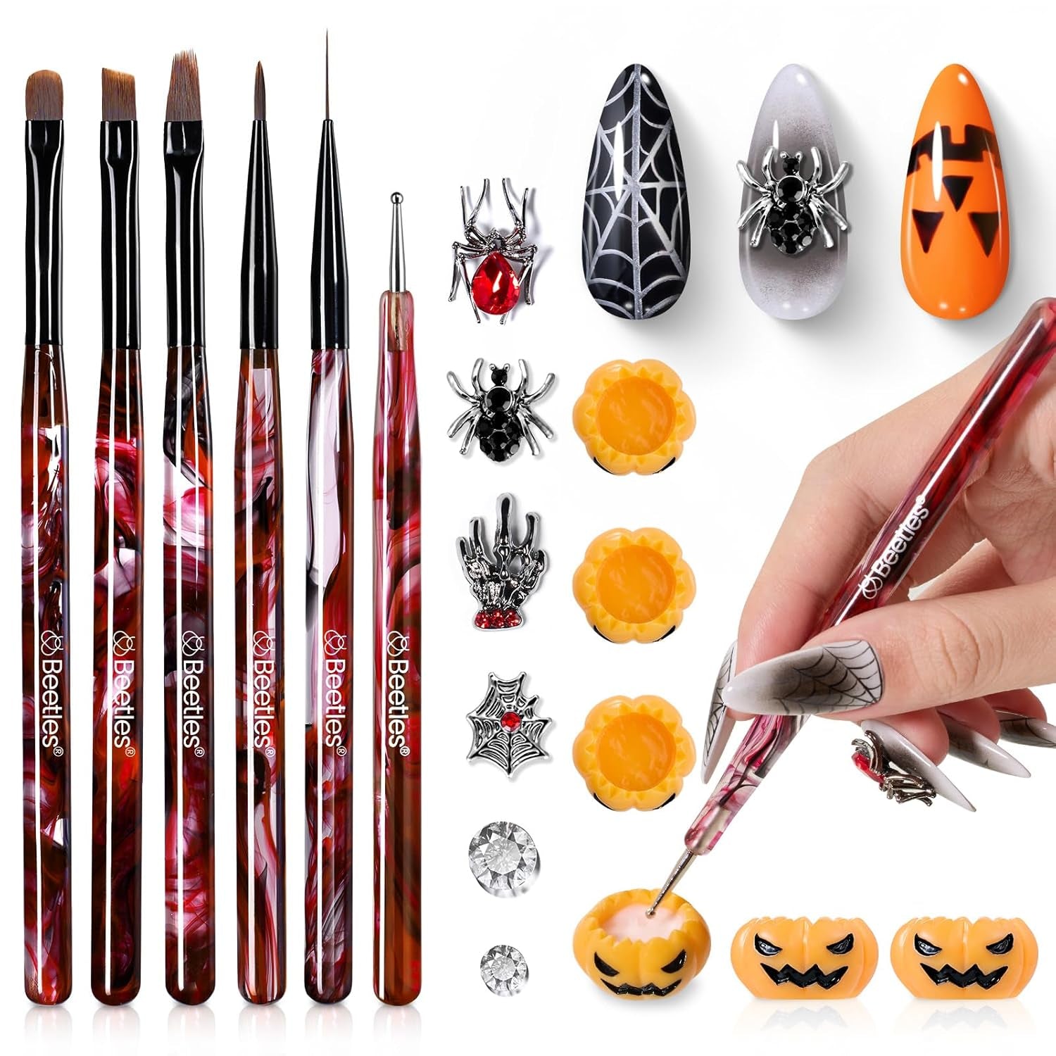Beetles 6-Piece Nail Art Brush Set - Professional Gel Polish Tools with Wood Alloy Handles for Stunning DIY Manicures, Perfect Gift for Women