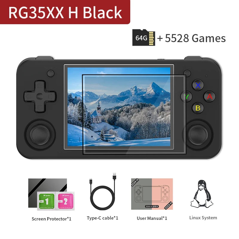 ANBERNIC RG35XX H Handheld Game Console Linux 3.5 Inch IPS Screen H700 Retro Video Games Player 3300Mah 64G 5528 Classic Games