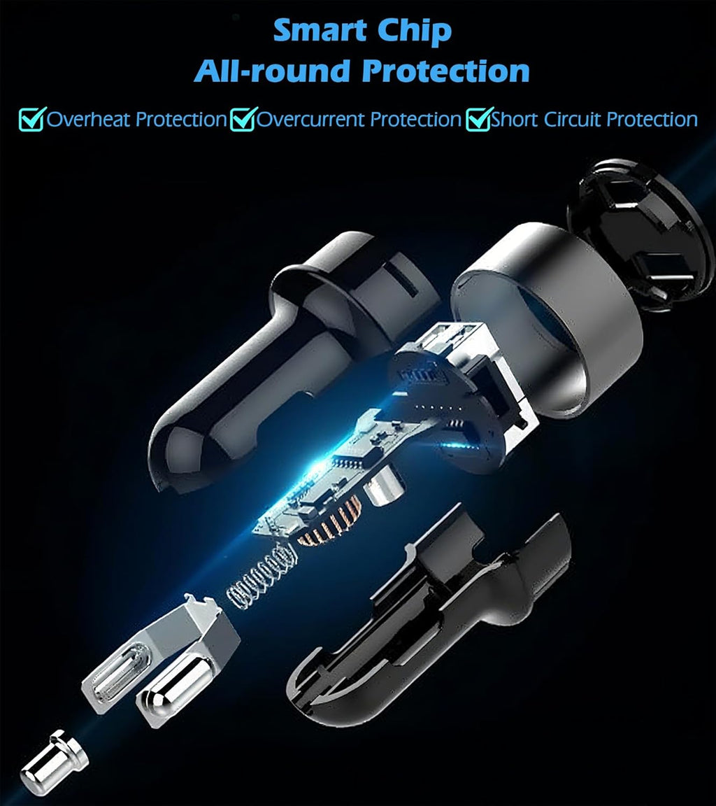 LIHAN 2 USB Car Charger,12V/24V Voltage Meter, Output 4.8A, Cigarette Lighter Plug Adapter Compatible with Iphone,Ipad, Samsung, USB Charging Devices, Black