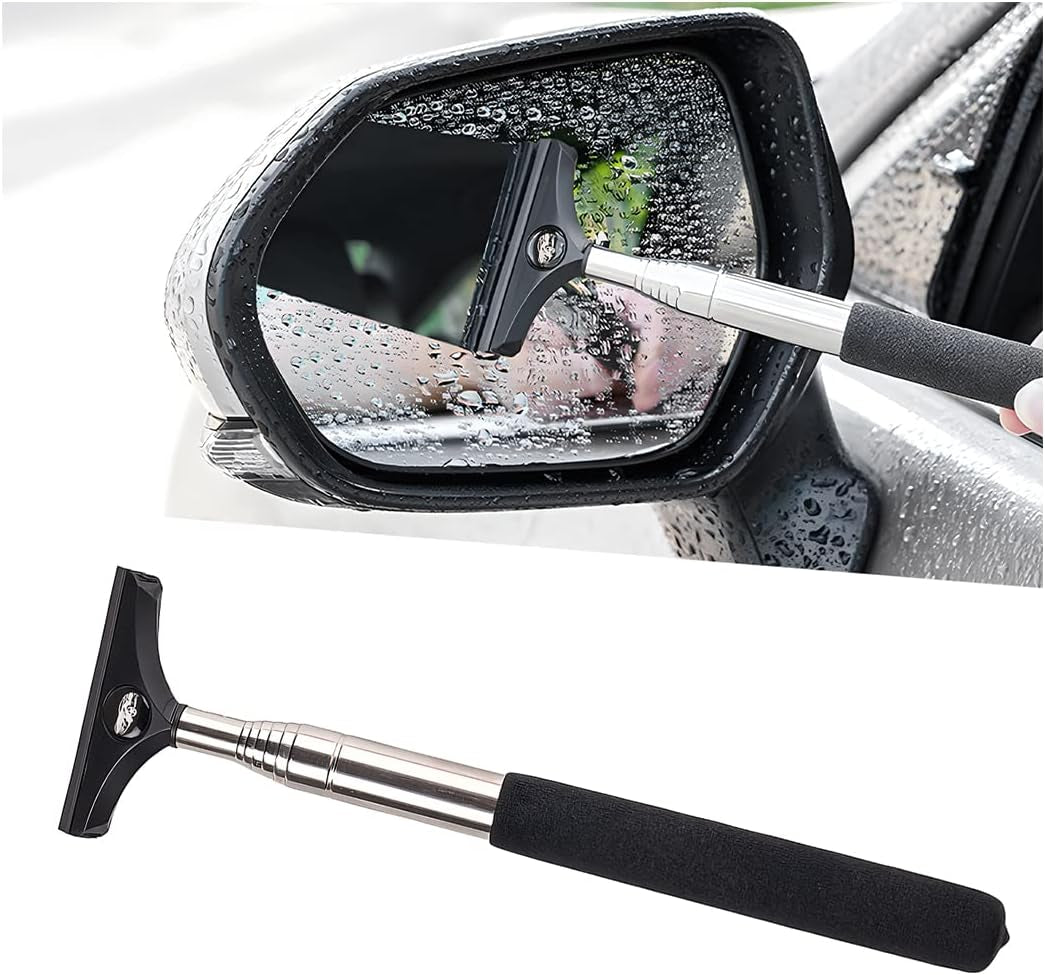 Ultimate Car Rearview Mirror Wiper & Telescopic Squeegee - Portable Water Cleaner for All Vehicles (Black)