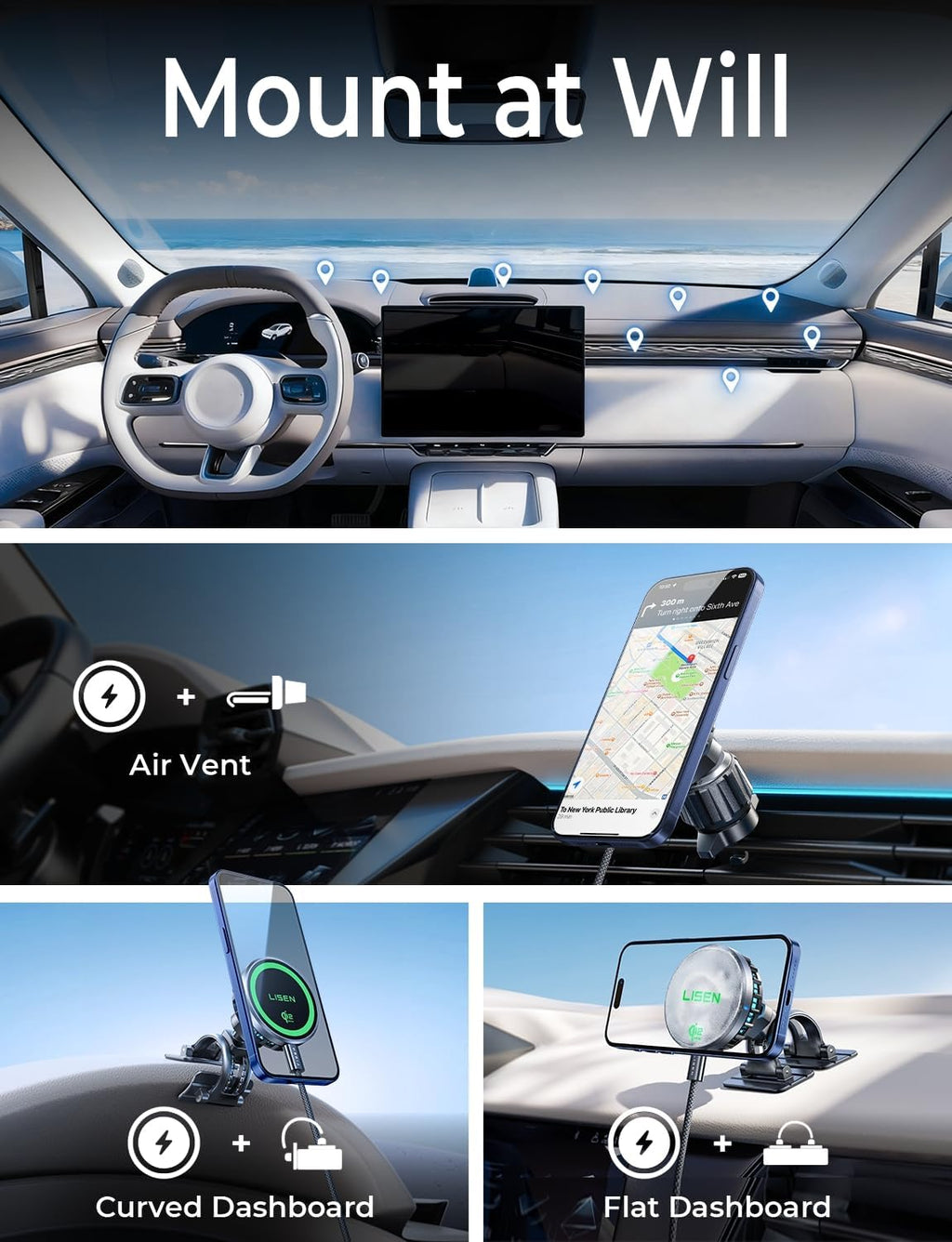 LISEN Qi2.2 25W Magsafe Car Mount Charger [TEC Cooling & Qi2 25W] Magnetic Wireless Car Charger,360 Dashborad & Vent Magnetic Phone Holders for Your Car Accessories, Only for Iphone 17 16 15 14 13 12