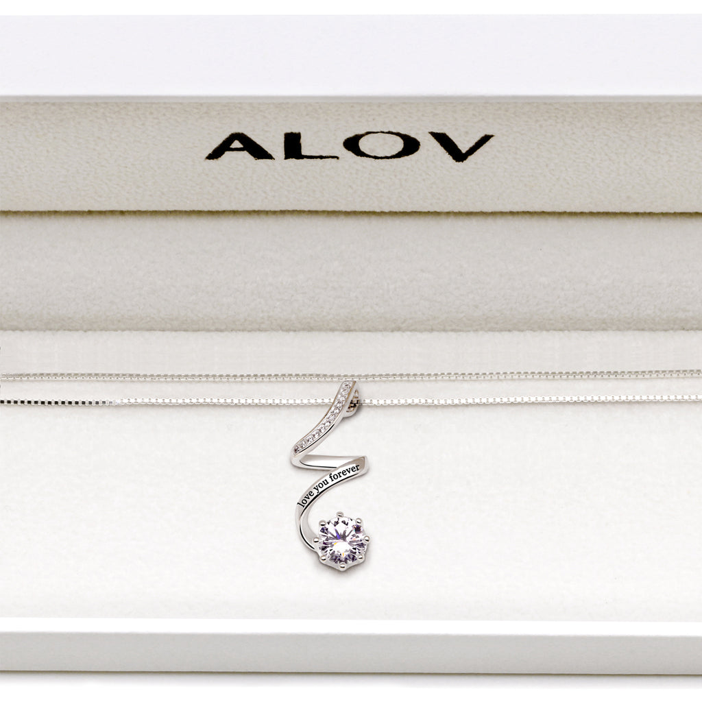 ALOV Jewelry Sterling Silver "Love You Forever" Cubic Zirconia Pendant Necklace