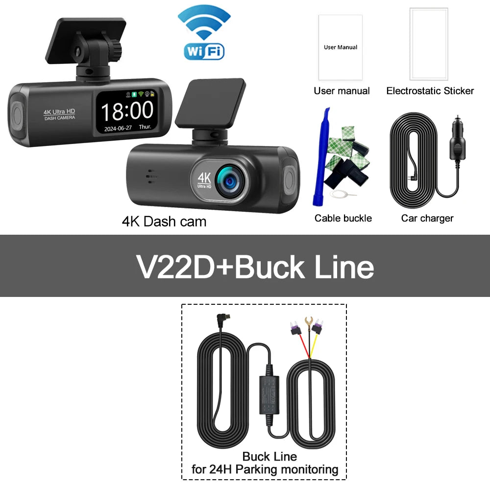 Dash Cam 4K UHD for Car Camera Front Rear Dual Lens with GPS Wifi 24H Parking Mode Night Vision Car DVR Video Registrator