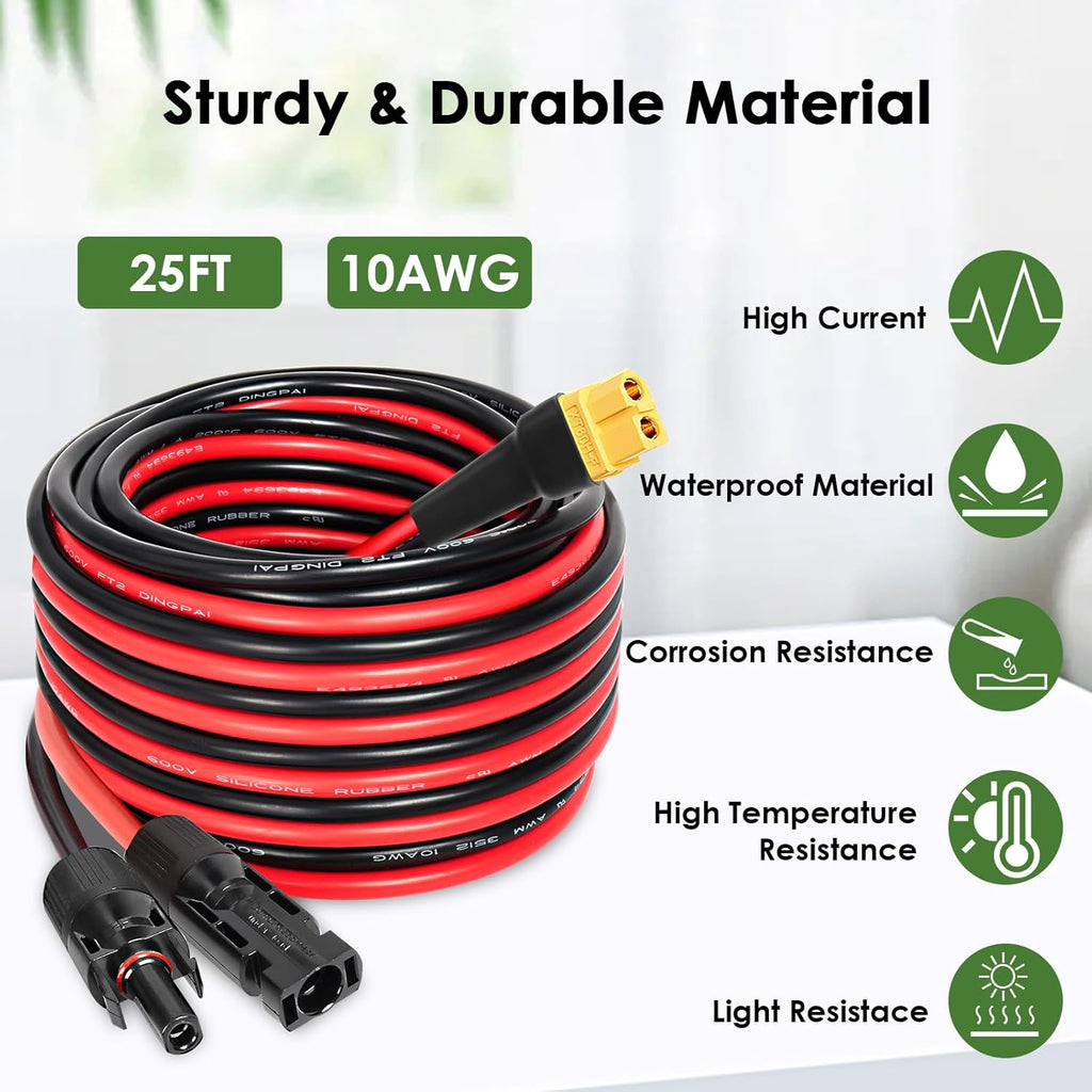 MOOKEERF Solar to XT60 Extension Cable 10AWG 25FT Solar Connector to XT60 Adapter Cable for Solar Panel to Portable Power Station Solar Generator Battery Pack