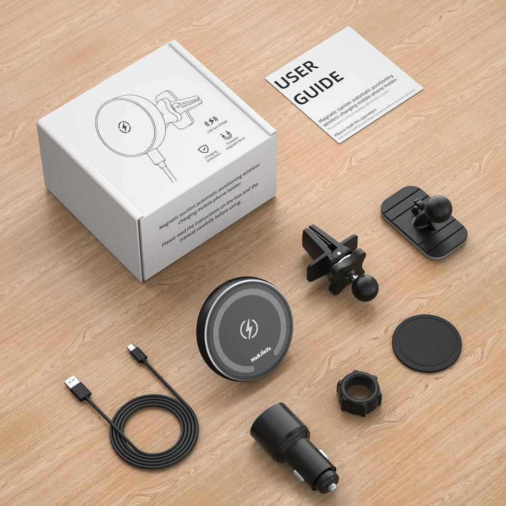 MAGJIEYX for Magsafe Car Mount Charger for Magnetic Wireless Charging for Iphone12/13/14/15/16Pro,Pro Max,Plus,Mini,Vent&Dashboard Strong Magnets Phone Holder with Fast 36W QC 3.0 Adapter(Dark Black)