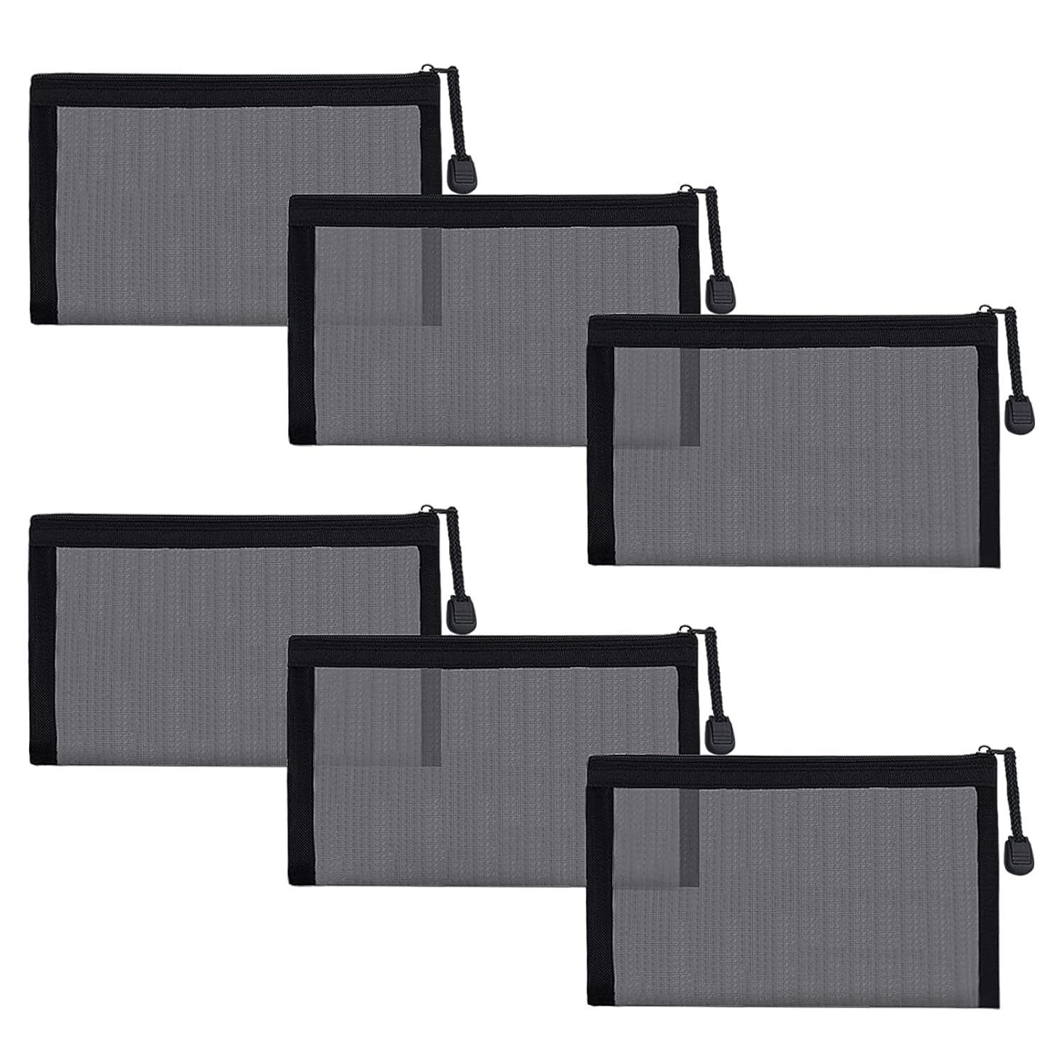 Stylish 6-Pack Rose Mesh Cosmetic Bags - Versatile Nylon Makeup Pouches with Zipper for Home, Office, and On-the-Go!