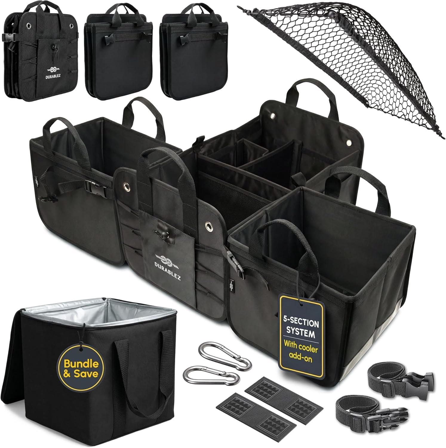 Ultimate XL 3-Section Car Trunk Organizer – Heavy Duty Foldable Cargo Storage Bin with Multi-Compartment Design – Perfect for a Clutter-Free Ride!