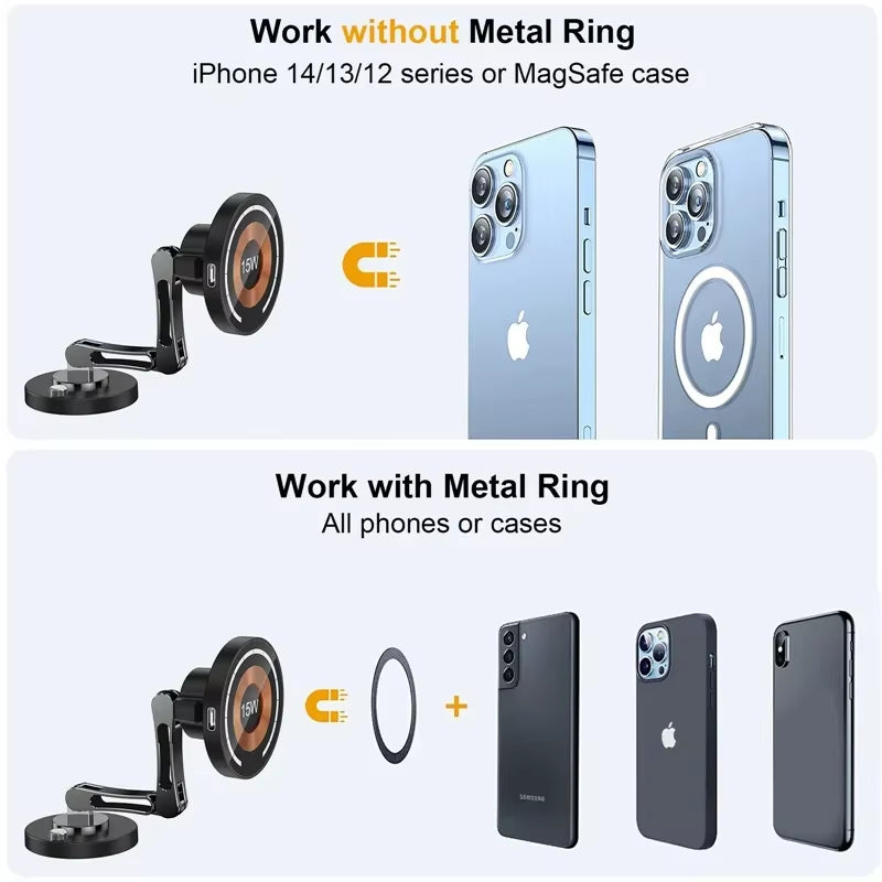 Magnetic Car Wireless Charger Stand Magnet Car Mount Fast Charging Station Phone Holder Bracket for Macsfae Iphone 15 14 13 12