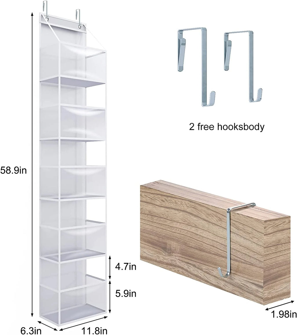 Ohhgo over the Door Hanging Pantry Organizer 6-Shelf behind the Door Storage Organizer with Clear Plastic Pockets Large Capacity for Closet Bedroom Bathroom (White)