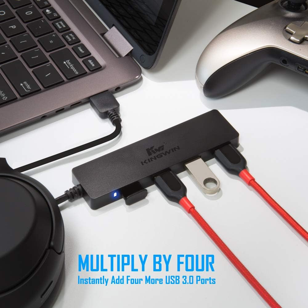 Ultra Slim Kingwin 4-Port USB 3.0 Hub - Perfect for Mac, Chromebook, Surface Pro, and More!