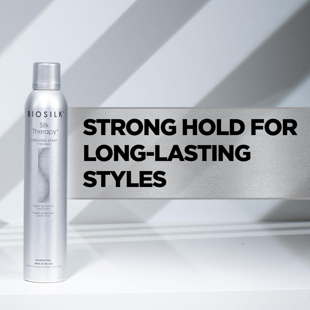 Biosilk Silk Therapy Firm Hold Hairspray - Long-Lasting Style, Brilliant Shine, Touchable Finish, Sulfate-Free, Paraben-Free, Cruelty-Free, 10 Oz
