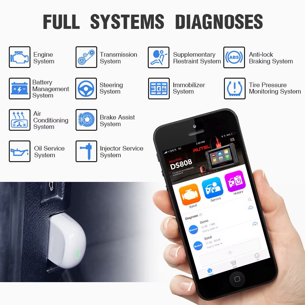 OBD2 Scanner Autel AP200, Bluetooth Code Reader with Full Systems Diagnoses and 19 Service Functions Car Diagnostic for Iphone & Android