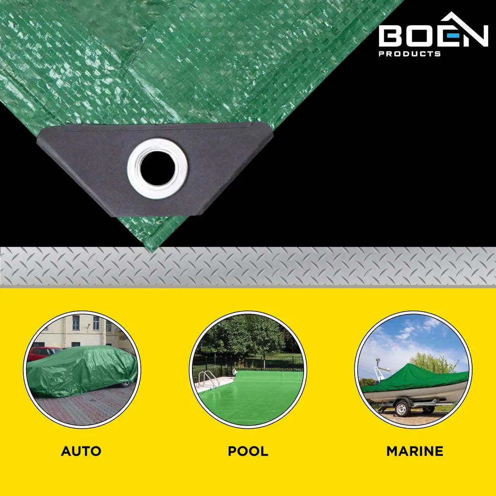 10 Ft. X 20 Ft. Multi-Purpose Green Poly Tarp Cover 8 Mil Thick Weave Material, Waterproof
