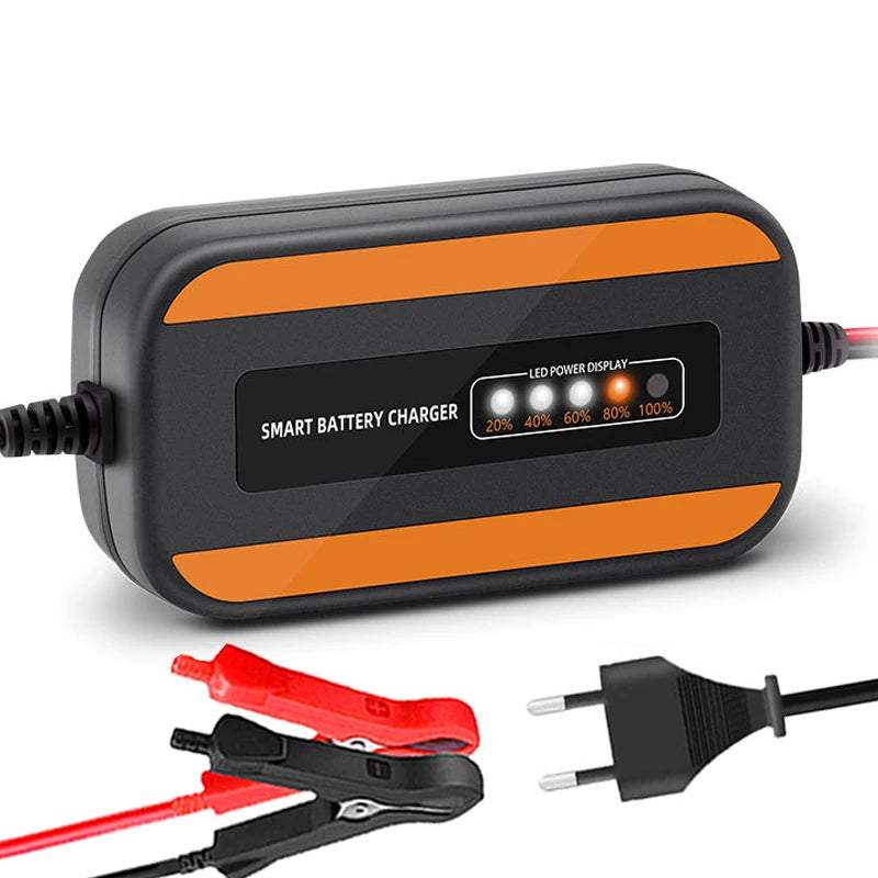 EAFC 12V 3 Afully Automatic Car Battery Charger LCD Display Charger Battery Maintainer Wet Dry Lead Acid Motorcycle Charger