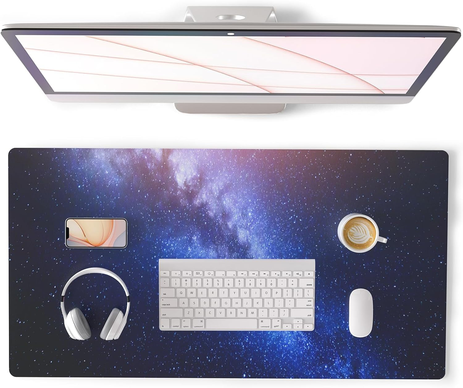 QIYI White Mouse Pad, Cute Marble Large Desk Mat, PU Leather Desk Protector Mousepad, Gold Grey Striped Waterproof Computer Keyboard Gaming Mouse Pads, Non Slip Extended Writing Pad 31.5" X 15.7"