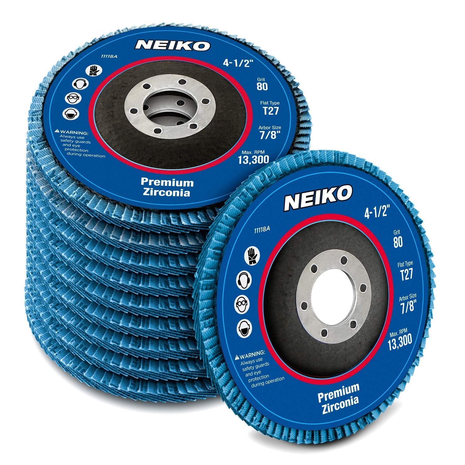NEIKO 11107A 10-Pack 4-1/2" Aluminum Oxide Flap Discs - 60 Grit Grinding Wheels for Angle Grinders, Perfect for Wood & Metal Sanding