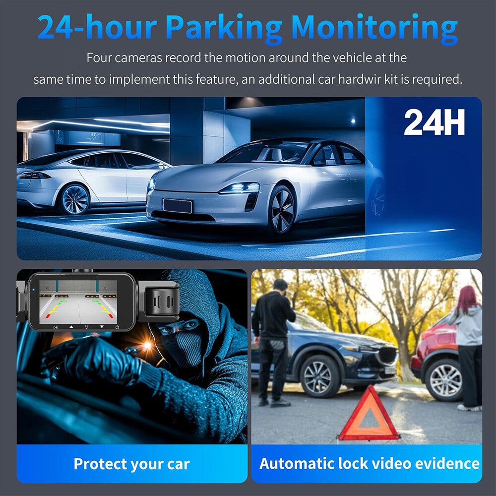360 Degree View 4 Channel Dash Cam Front and Rear inside Left Right, Dash Camera