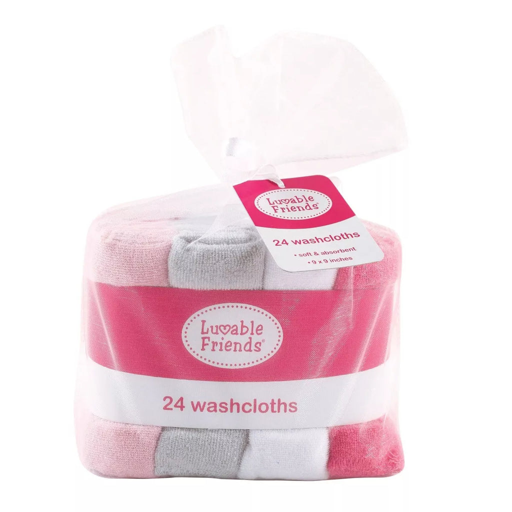 Luvable Friends Baby Girl Super Soft Bundle Washcloths, Pink Pastel, One Size