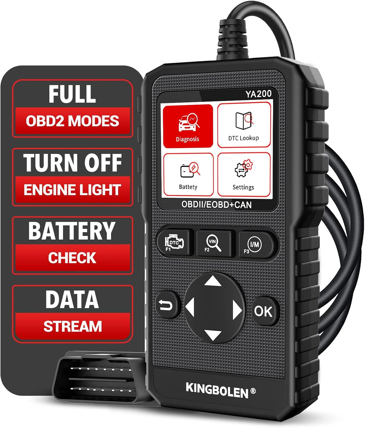 KINGBOLEN YA200 OBD2 Scanner, Car OBD2 Code Reader Check Engine Light, Car Scanner OBDII Full Functions with Voltage Test OBD2 Scanner Diagnostic Tool for All OBDII CAN Protocol Cars since 1996