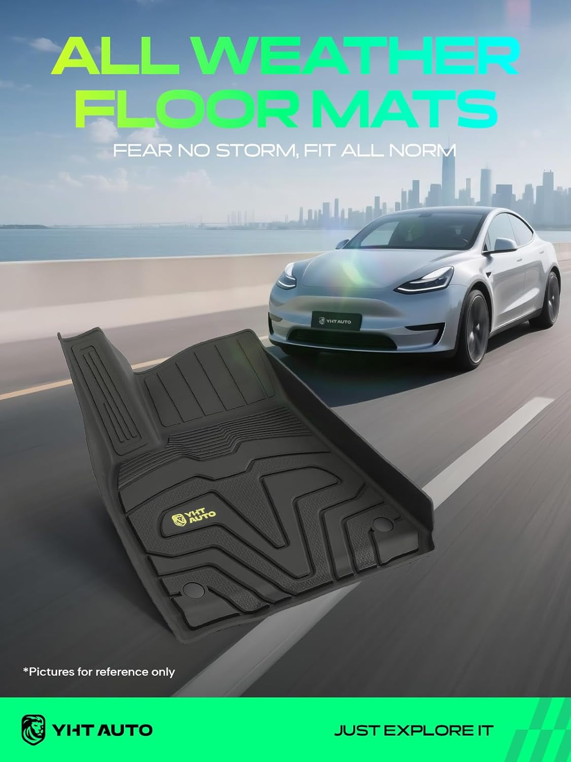 YHTAUTO All-Weather Floor Mats & Cargo Liners for Tesla Model Y (2020-2025) - Set of 6, Black - Perfect Fit for 5-Seat Models (Excludes Juniper)