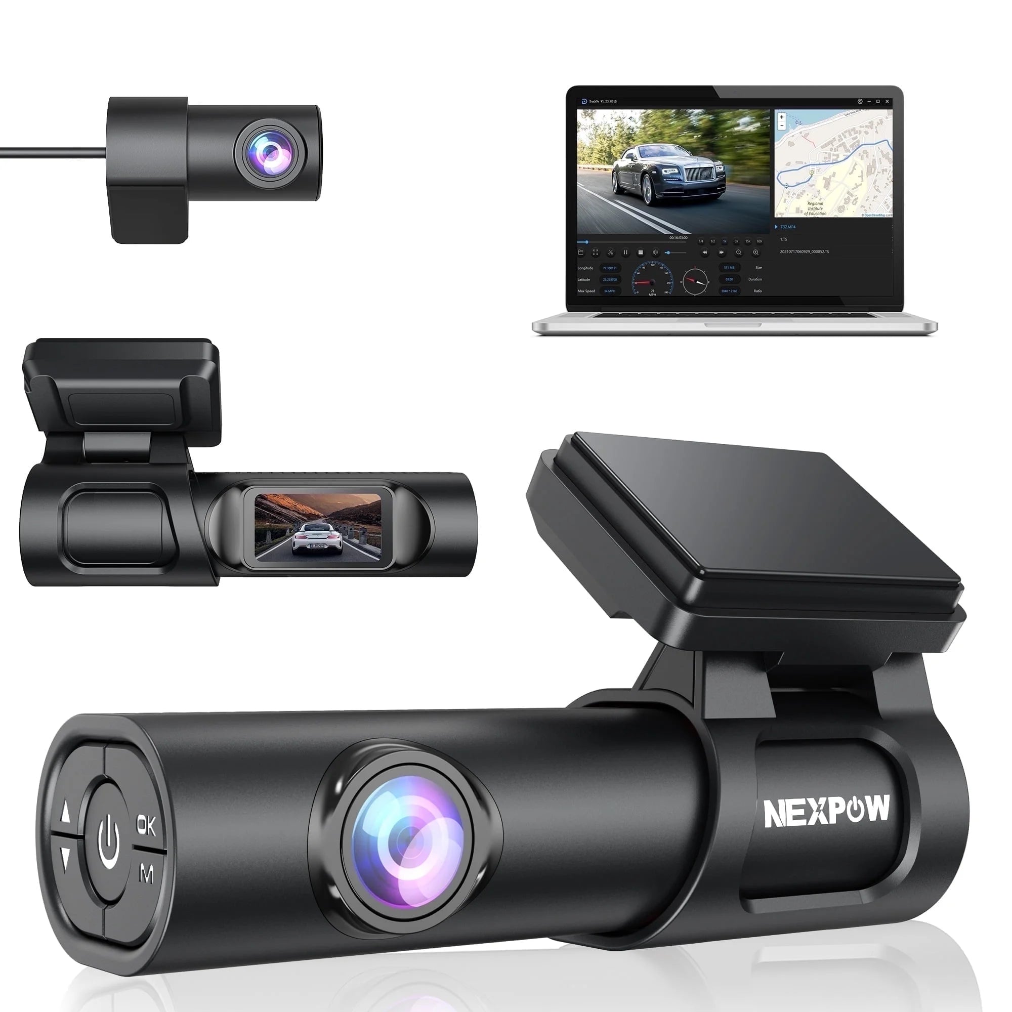 NEXPOW Dash Cam Front and Rear, 4K Full HD Dash Camera with Built-In Wifi GPS, Super Night Vision, WDR, 24H Parking Mode, 32GB Card Included