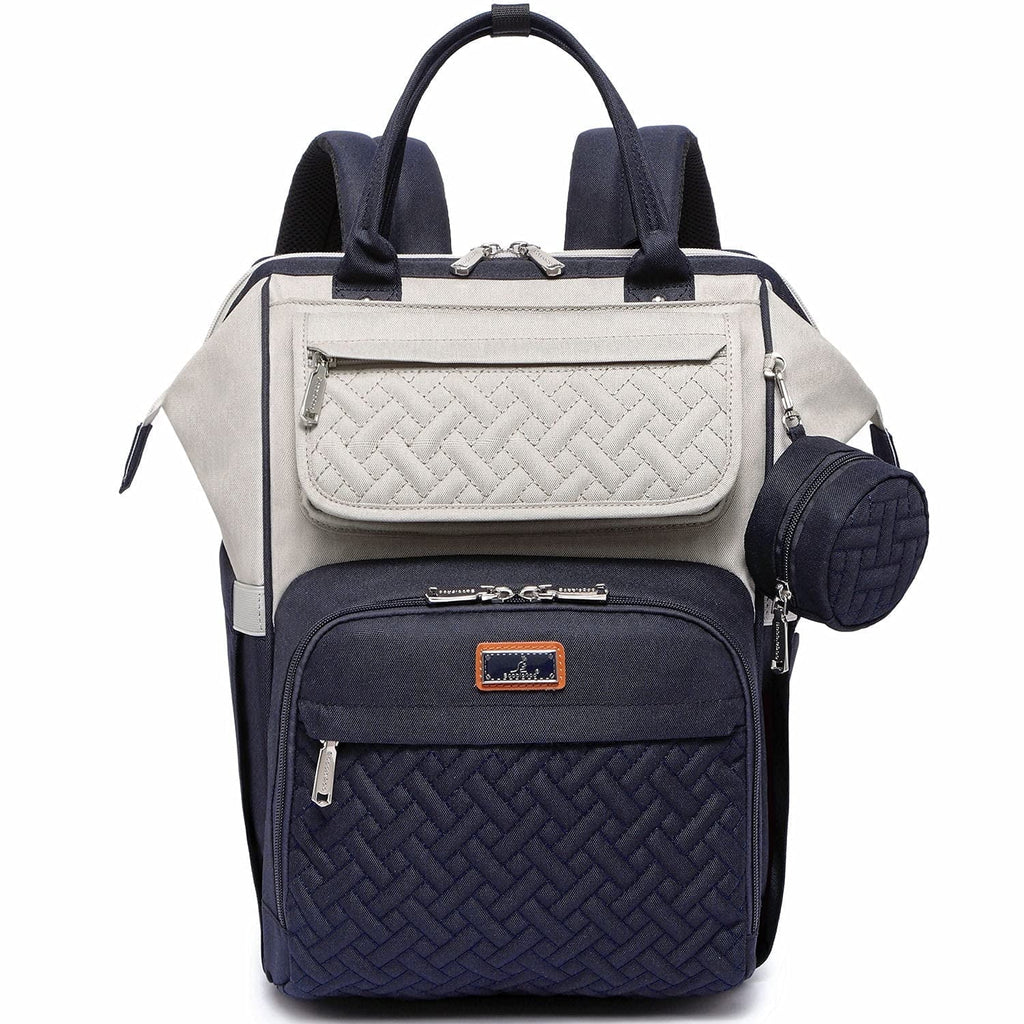 Babbleroo Wide Top Diaper Bag Backpack- Stone Gray & Blue